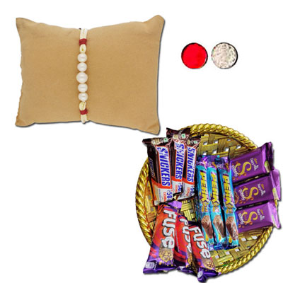 "Whispers Pearl Rakhi - JPJUN-23-058 (Single Rakhi), Choco Thali - code RC04 - Click here to View more details about this Product